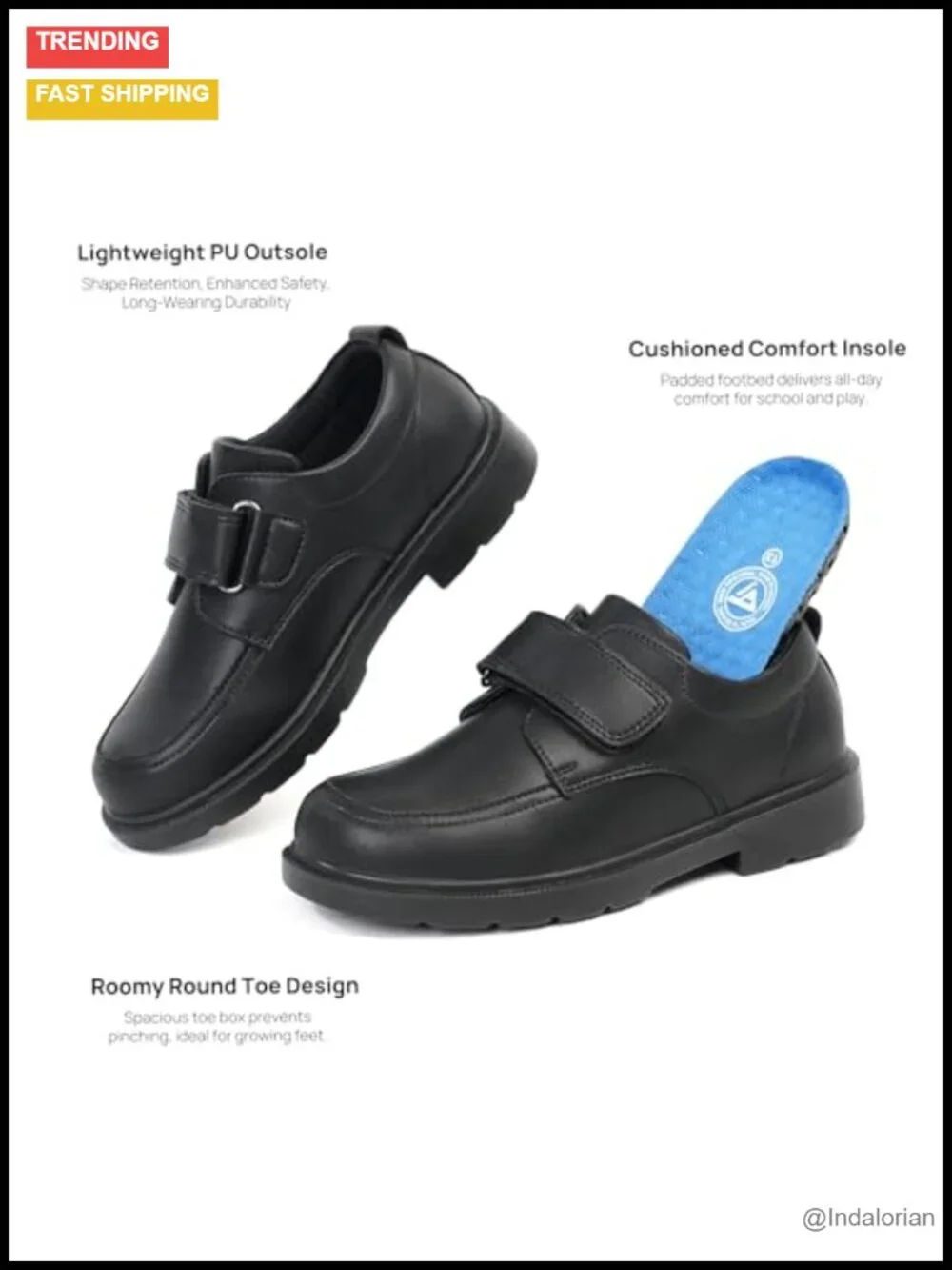 Kids School Uniform Loafers - Hook & Loop Closure, Non-Slip Sole